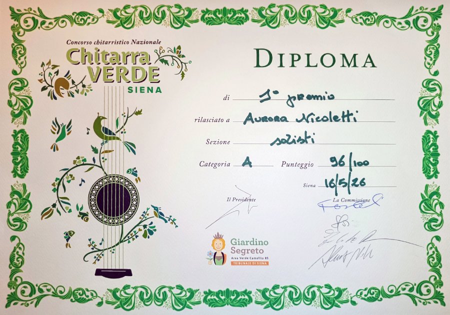 L'attestato del primo premio a Siena